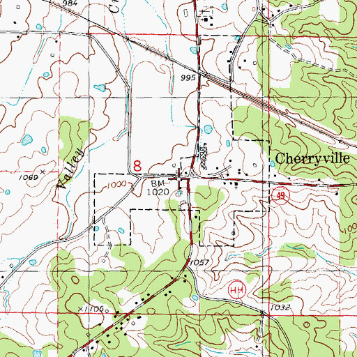 Topographic Map of Cherryville Post Office, MO