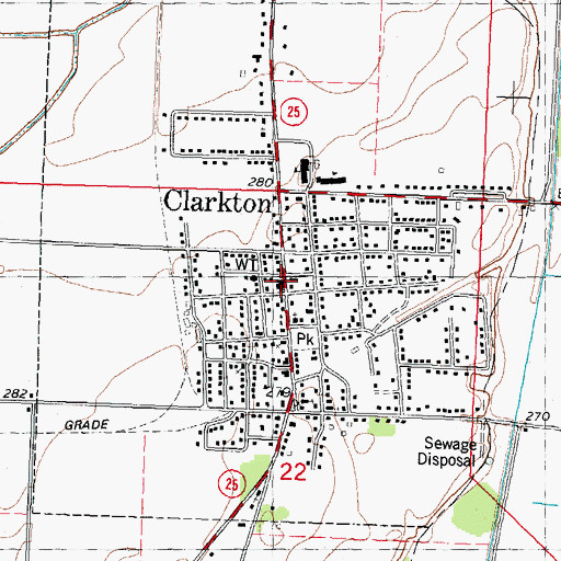 Topographic Map of Clarkton Post Office, MO