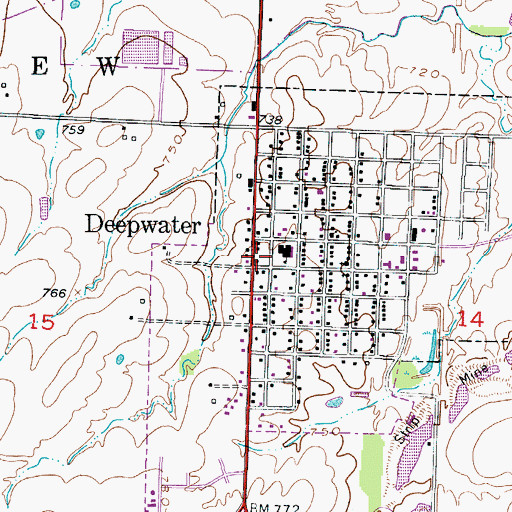Topographic Map of Deepwater Post Office, MO