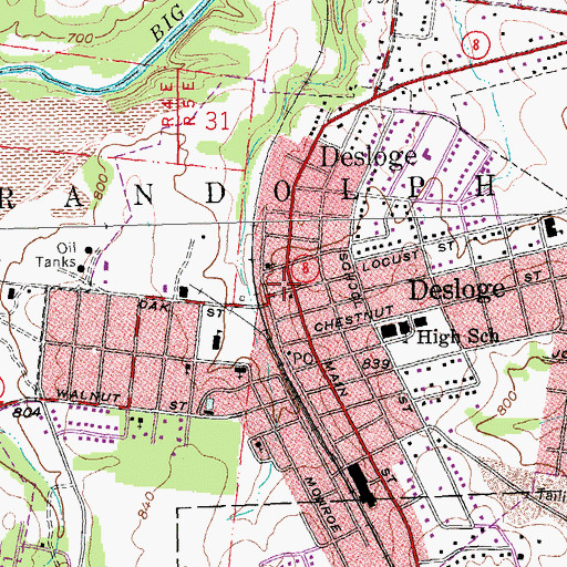 Topographic Map of Desloge Post Office, MO