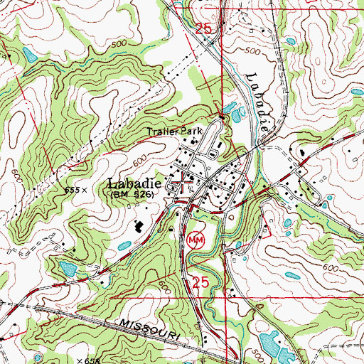 Topographic Map of Labadie Post Office, MO