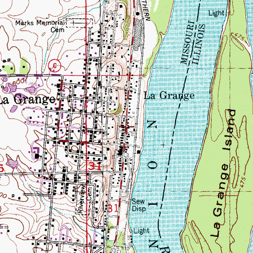 Topographic Map of La Grange Post Office, MO