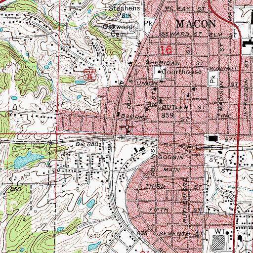 Topographic Map of Macon Post Office, MO