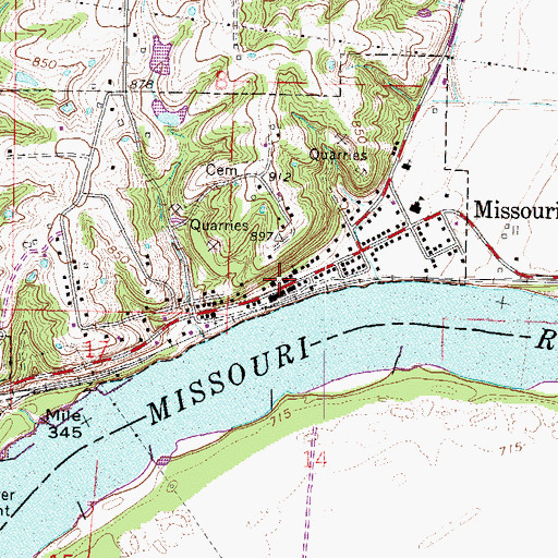 Topographic Map of Missouri City Post Office, MO