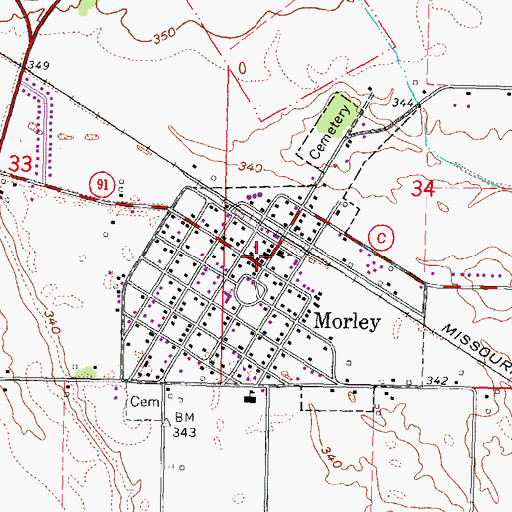 Topographic Map of Morley Post Office, MO