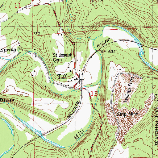 Topographic Map of Tiff Post Office, MO