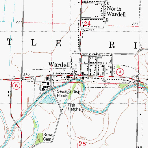 Topographic Map of Wardell Post Office, MO