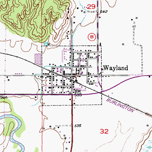 Topographic Map of Wayland Post Office, MO