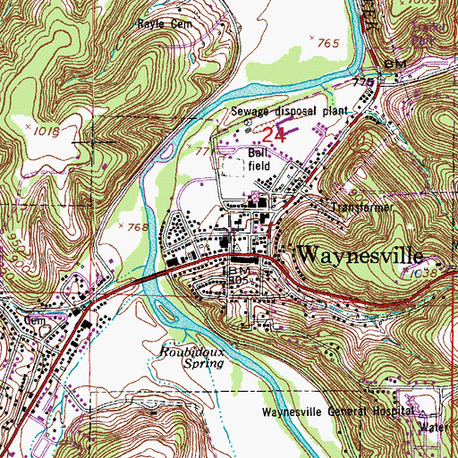 Topographic Map of Waynesville Post Office, MO