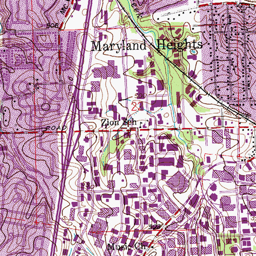 Topographic Map of Maryland Heights Post Office, MO