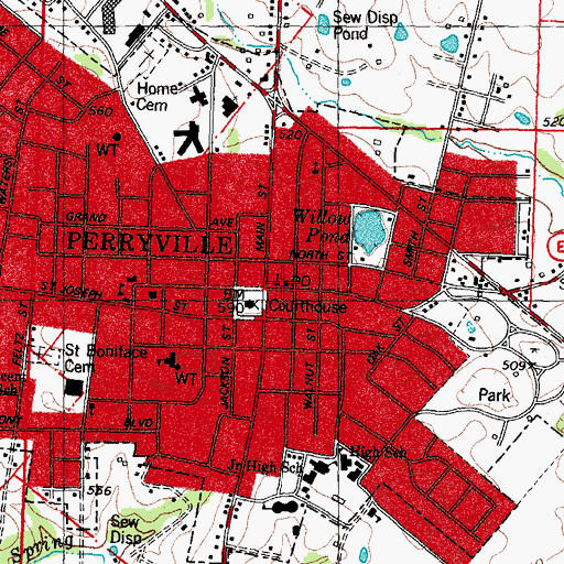 Topographic Map of Perryville Post Office, MO