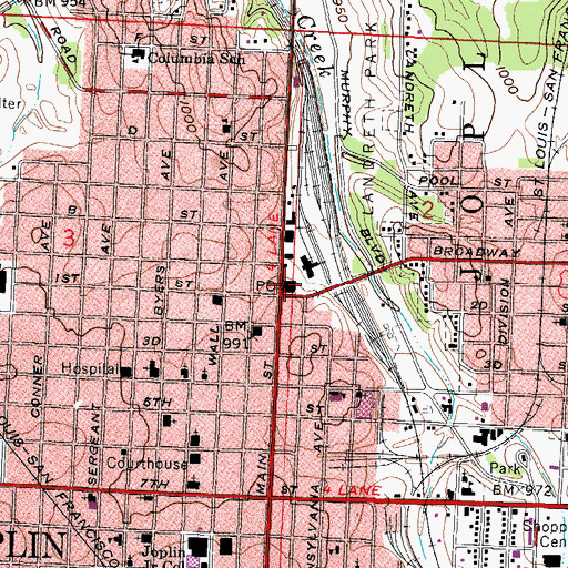Topographic Map of Joplin Post Office, MO