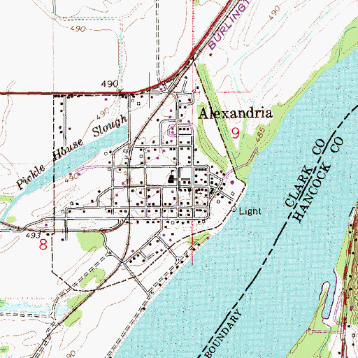 Topographic Map of Alexandria Post Office, MO