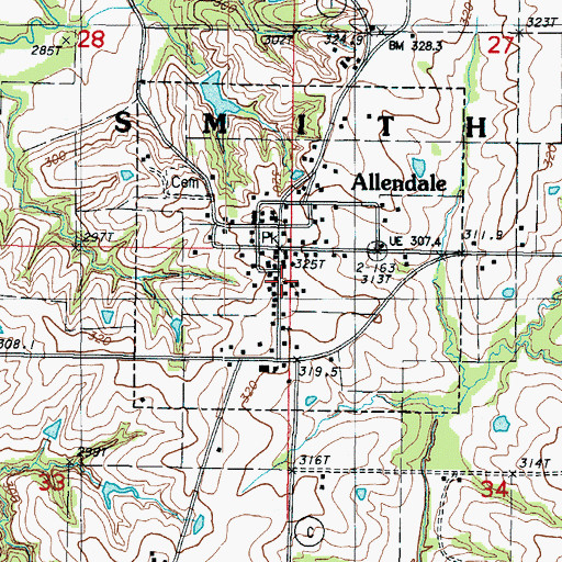 Topographic Map of Allendale Post Office, MO