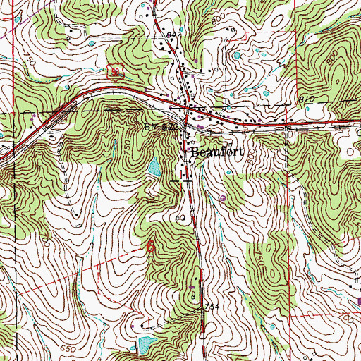 Topographic Map of Beaufort Post Office, MO