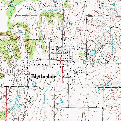 Topographic Map of Blythedale Post Office, MO