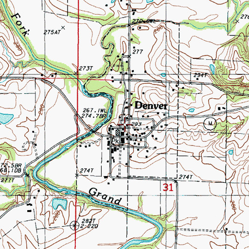 Topographic Map of Denver Post Office, MO