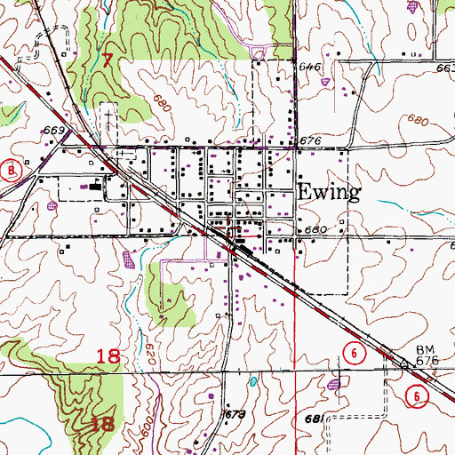 Topographic Map of Ewing Post Office, MO