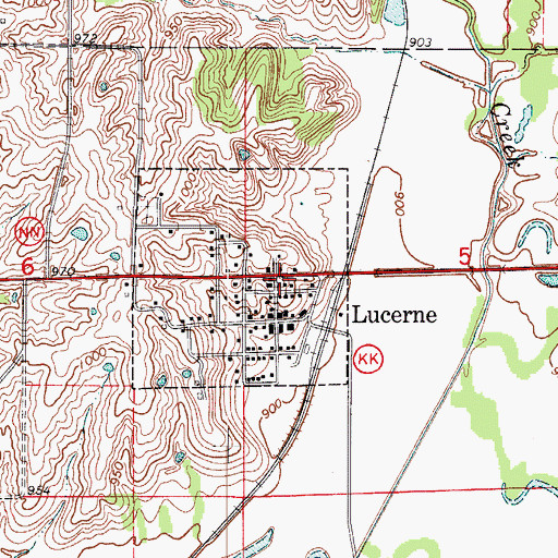 Topographic Map of Lucerne Post Office, MO
