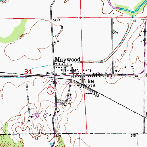 Topographic Map of Maywood Post Office, MO