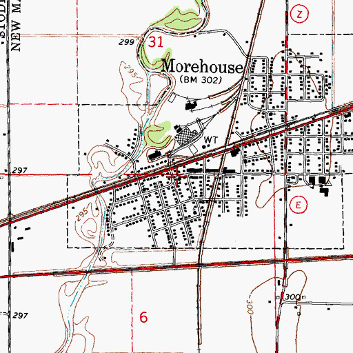 Topographic Map of Morehouse Post Office, MO