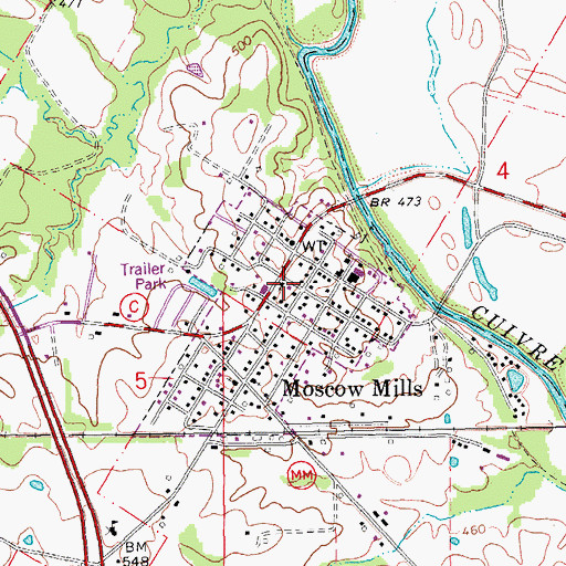 Topographic Map of Moscow Mills Post Office, MO