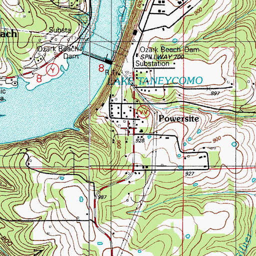 Topographic Map of Powersite Post Office, MO