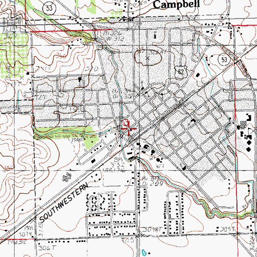 Topographic Map of Campbell Post Office, MO
