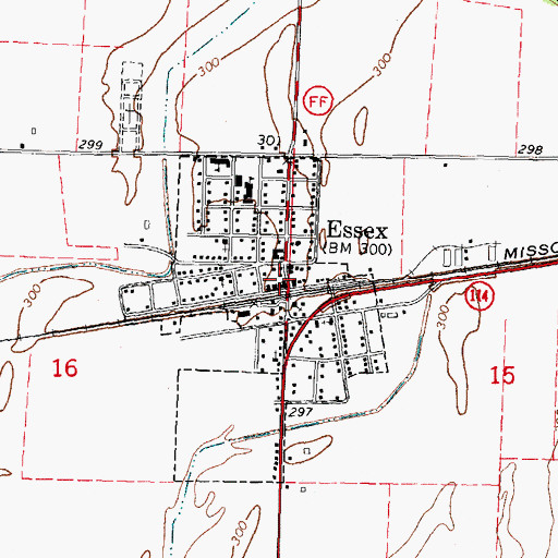 Topographic Map of Essex Post Office, MO