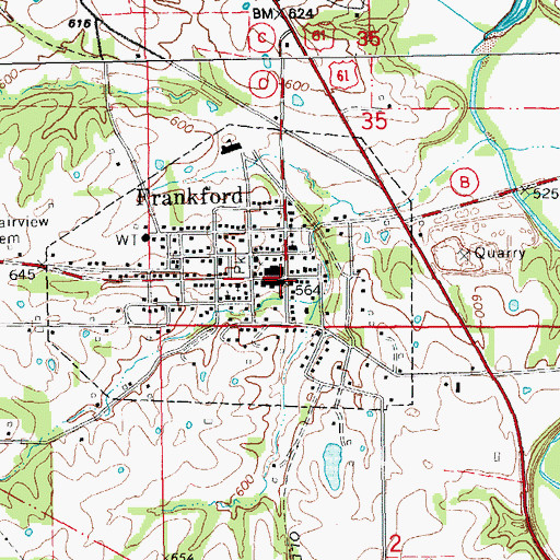 Topographic Map of Frankford Post Office, MO
