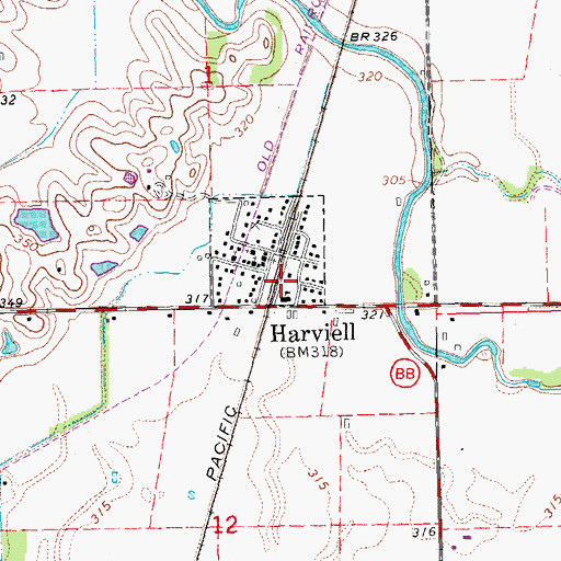 Topographic Map of Harviell Post Office, MO