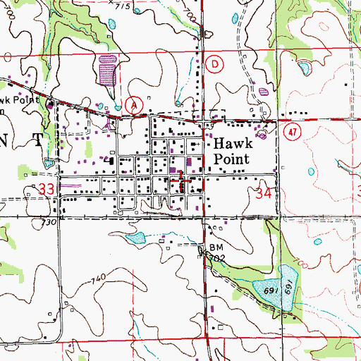 Topographic Map of Hawk Point Post Office, MO