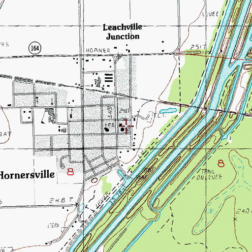 Topographic Map of Hornersville Post Office, MO