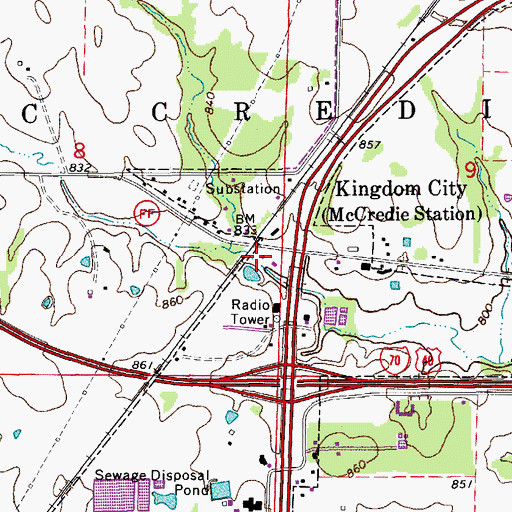 Topographic Map of Kingdom City Post Office, MO