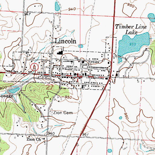 Topographic Map of Lincoln Post Office, MO