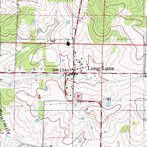 Topographic Map of Long Lane Post Office, MO