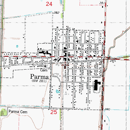 Topographic Map of Parma Post Office, MO