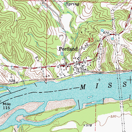 Topographic Map of Portland Post Office, MO