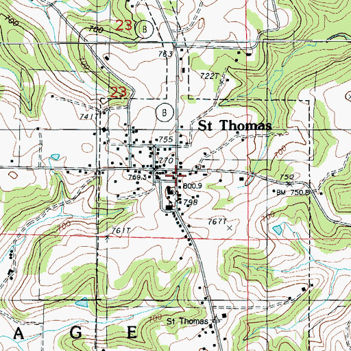 Topographic Map of Saint Thomas Post Office, MO