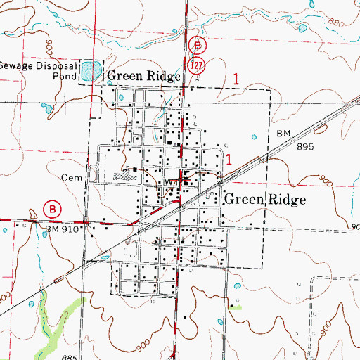 Topographic Map of Green Ridge Post Office, MO