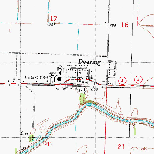Topographic Map of Deering Post Office, MO