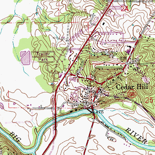 Topographic Map of Cedar Hill Post Office, MO