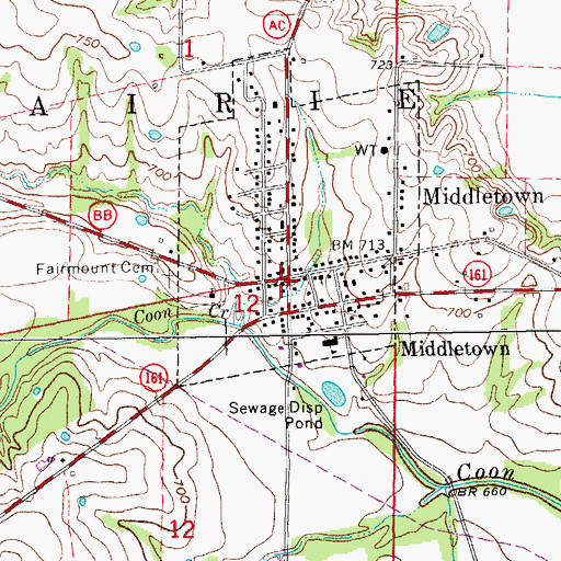 Topographic Map of Middletown Post Office, MO