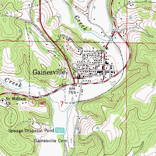 Topographic Map of Gainesville Post Office, MO