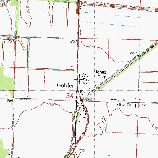 Topographic Map of Gobler Post Office, MO
