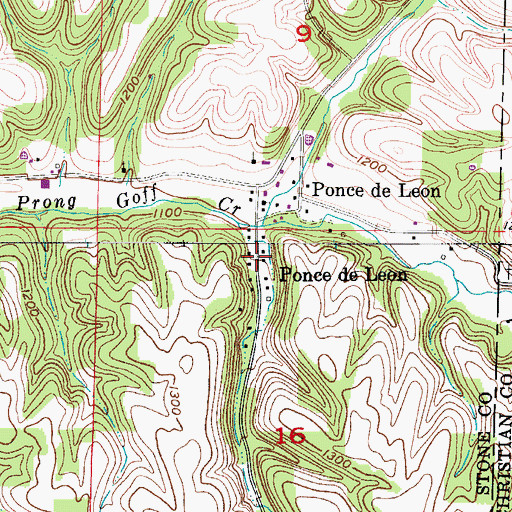 Topographic Map of Ponce De Leon Post Office, MO