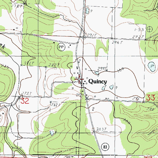 Topographic Map of Quincy Post Office, MO