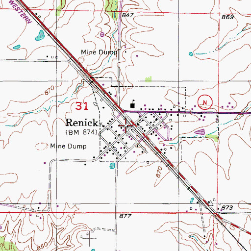 Topographic Map of Renick Post Office, MO