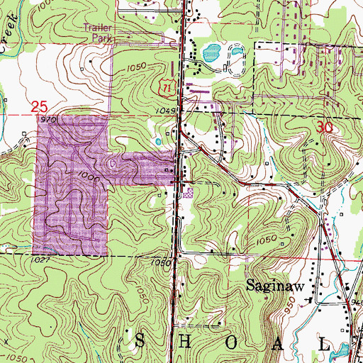 Topographic Map of Saginaw Post Office, MO