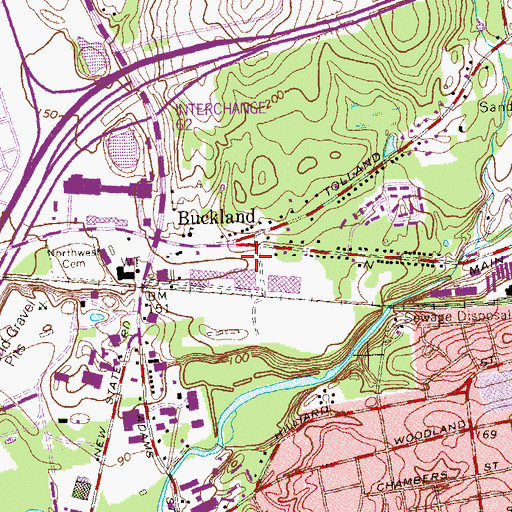 Topographic Map of Buckland Post Office, CT